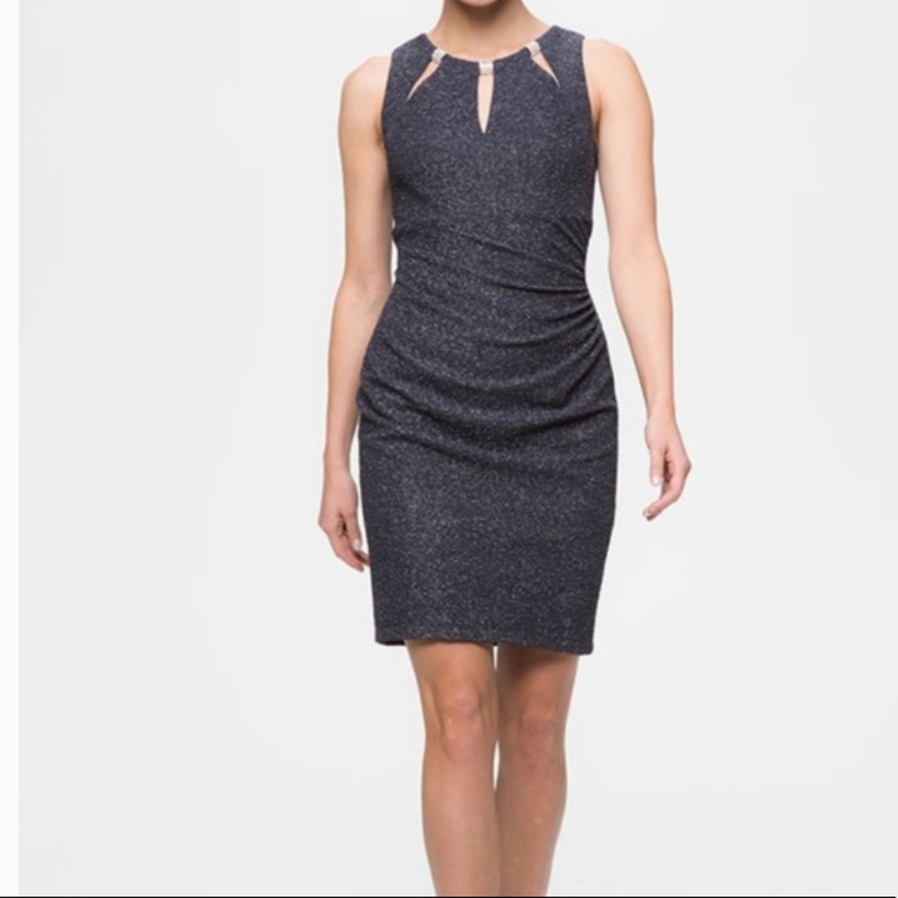 Eliza J Shimmer Metallic Gray Sheath Dress With Cut Outs Sz 6